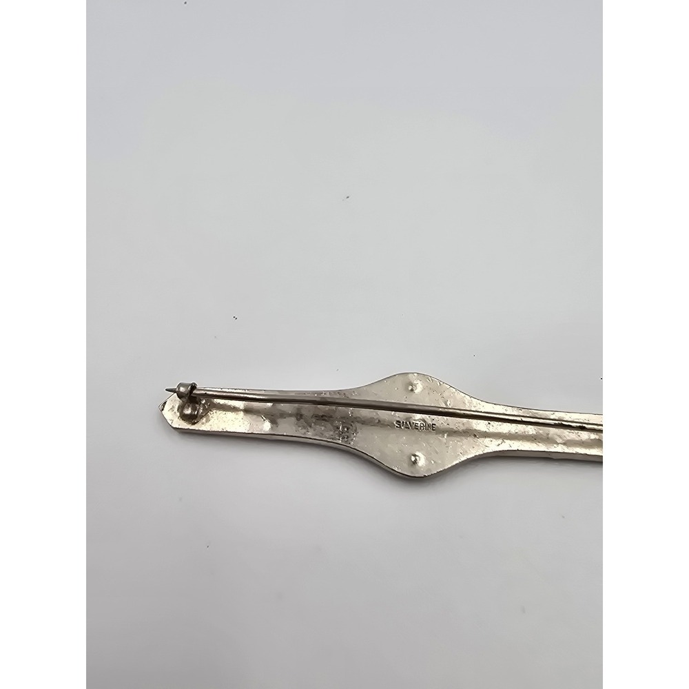 Antique Silverine Art Deco Rhinestone Bar Pin Brooch Edwardian Vintage Jewelry - Picture 7 of 10